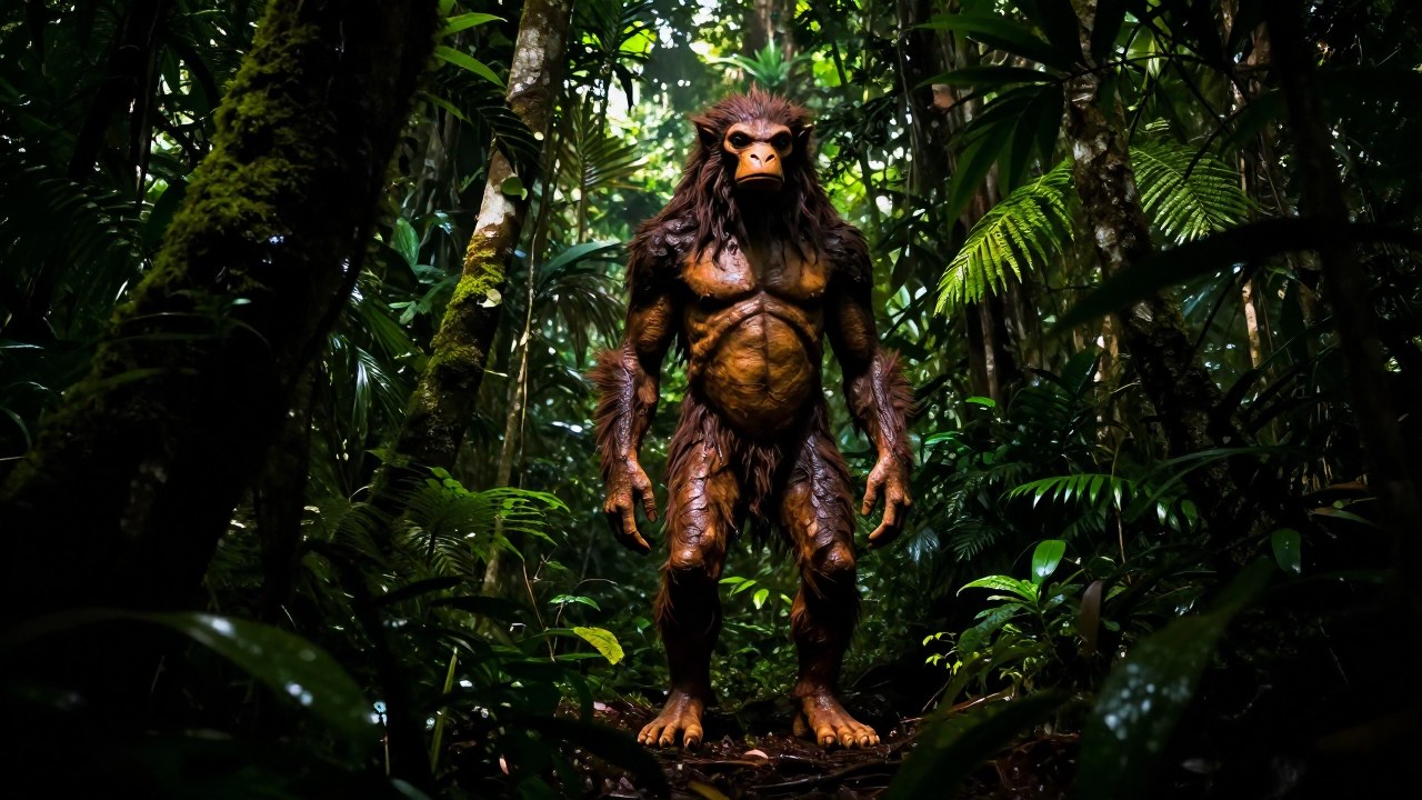Un guardián mítico de la selva brasileña con los pies volteados hacia atrás.